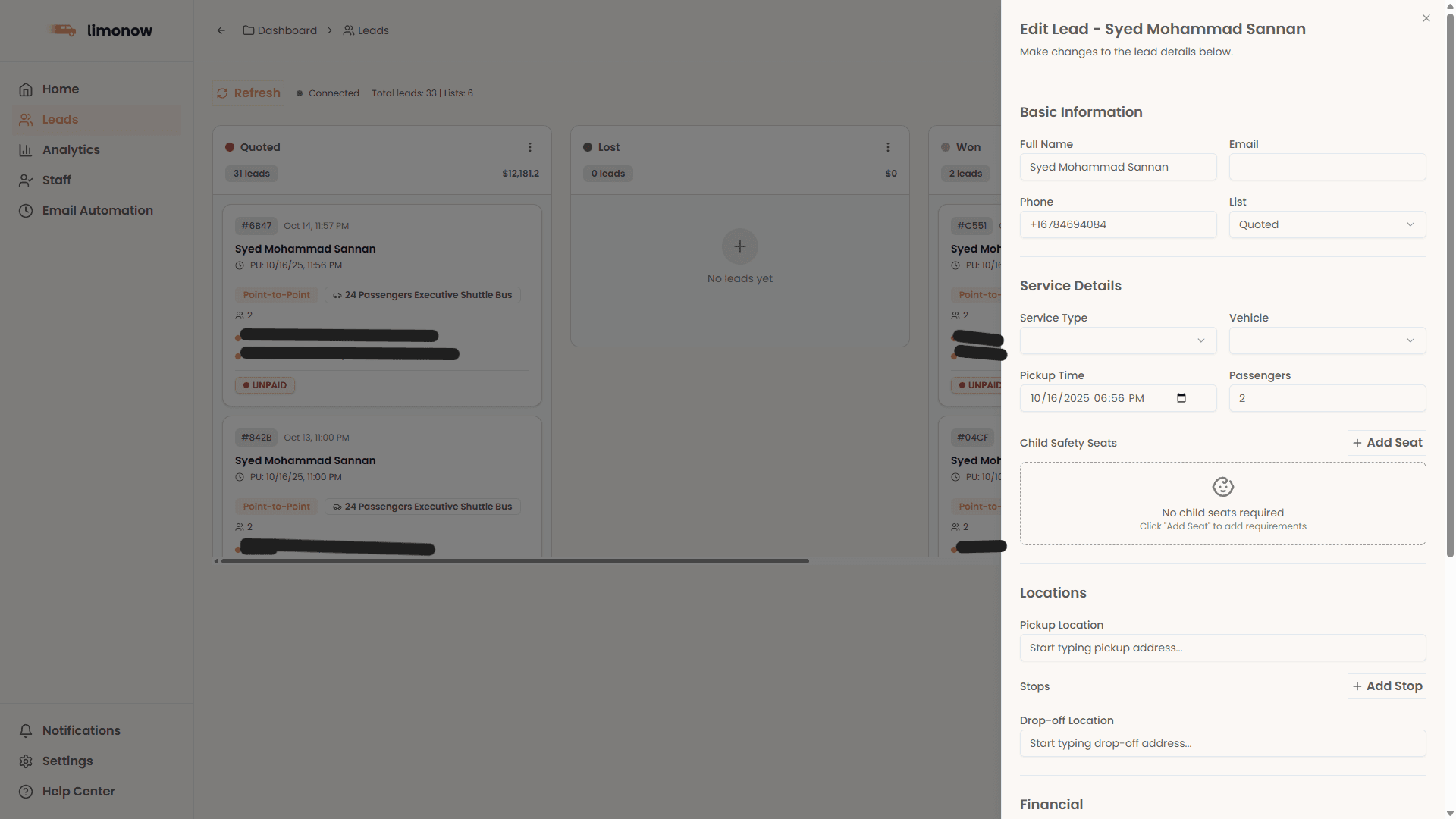 Lead Details & Editing